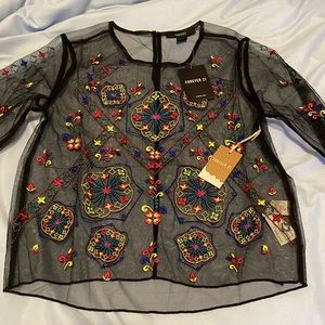Fun Mesh embroidered forever 21 long sleeve shirt